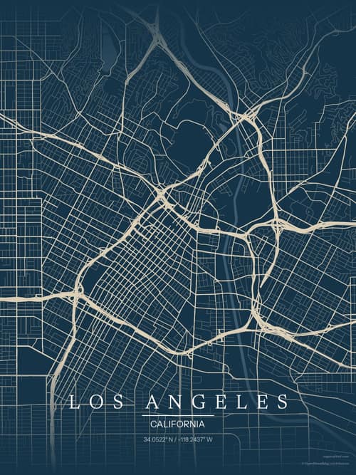 Los Angeles map art print in Driftwood Navy — minimalist city map poster