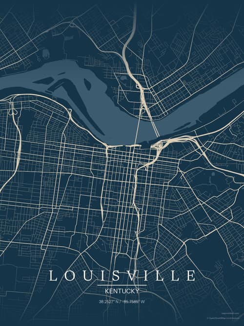 Louisville map art print in Driftwood Navy — minimalist city map poster