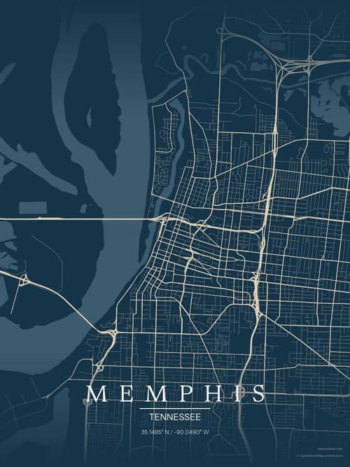 Memphis map art print in Driftwood Navy — minimalist city map poster