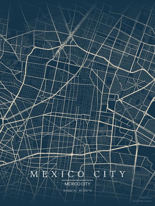 Mexico City map art print in Driftwood Navy — minimalist city map poster