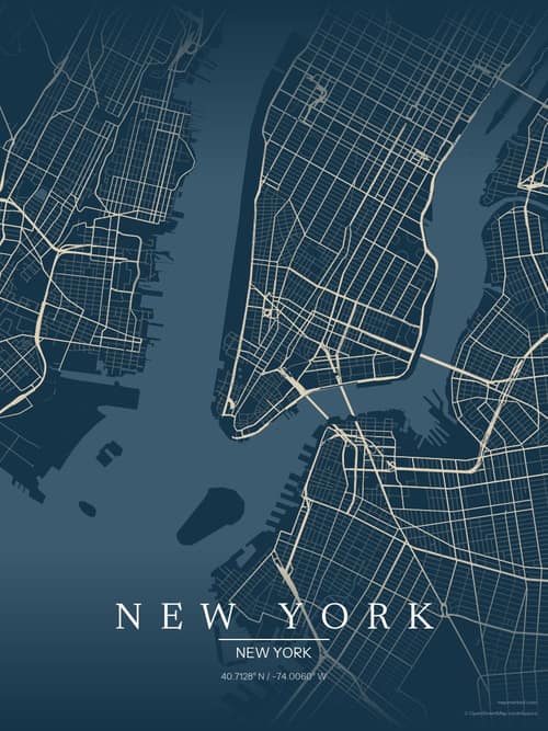 New York map art print in Driftwood Navy — minimalist city map poster