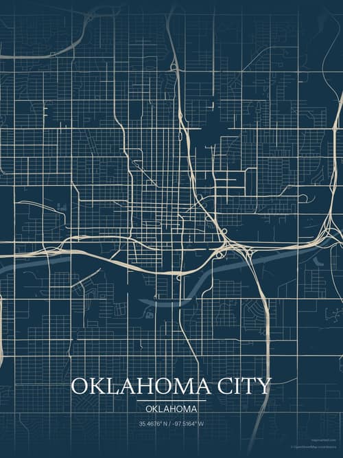 Oklahoma City map art print in Driftwood Navy — minimalist city map poster