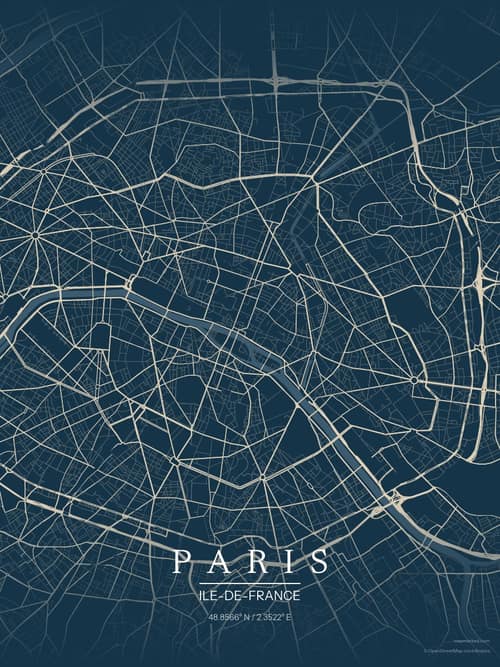 Paris map art print in Driftwood Navy — minimalist city map poster