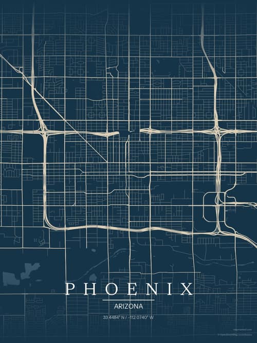 Phoenix map art print in Driftwood Navy — minimalist city map poster