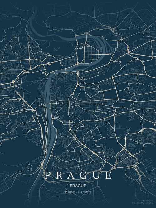 Prague map art print in Driftwood Navy — minimalist city map poster