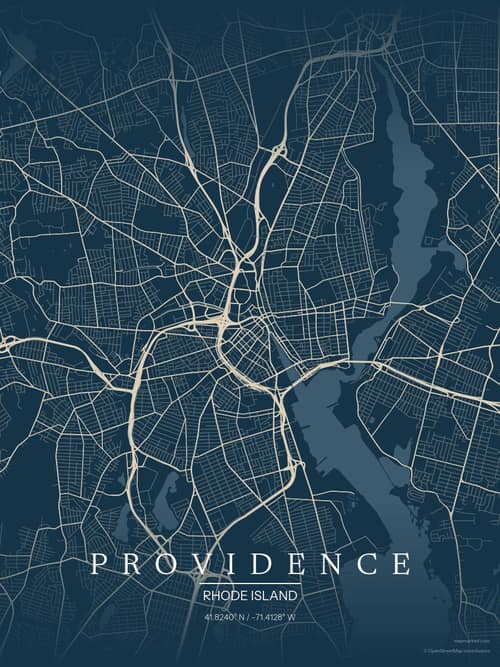 Providence map art print in Driftwood Navy — minimalist city map poster