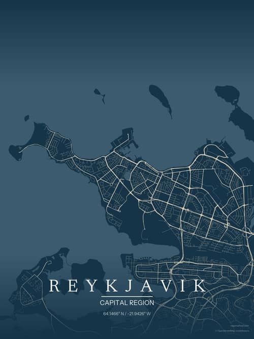 Reykjavik map art print in Driftwood Navy — minimalist city map poster