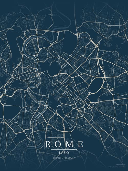Rome map art print in Driftwood Navy — minimalist city map poster