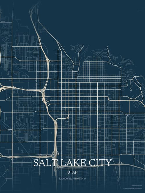 Salt Lake City map art print in Driftwood Navy — minimalist city map poster