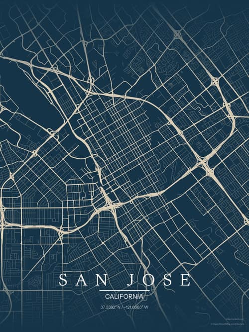San Jose map art print in Driftwood Navy — minimalist city map poster