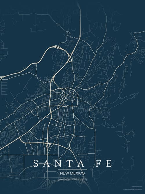 Santa Fe map art print in Driftwood Navy — minimalist city map poster