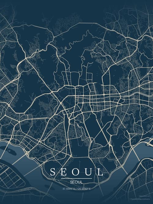 Seoul map art print in Driftwood Navy — minimalist city map poster