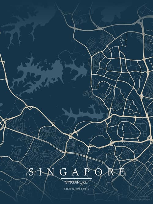 Singapore map art print in Driftwood Navy — minimalist city map poster