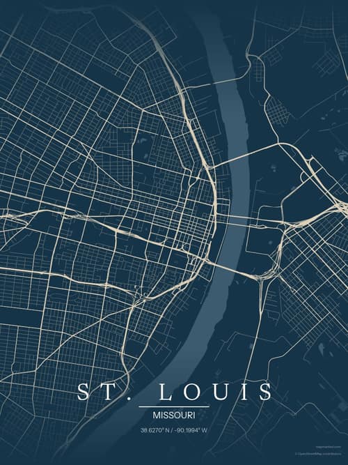St. Louis map art print in Driftwood Navy — minimalist city map poster