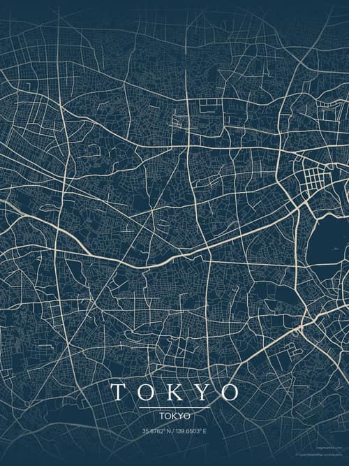 Tokyo map art print in Driftwood Navy — minimalist city map poster