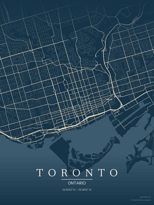 Toronto map art print in Driftwood Navy — minimalist city map poster