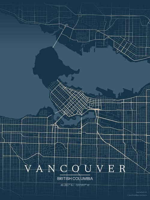 Vancouver map art print in Driftwood Navy — minimalist city map poster