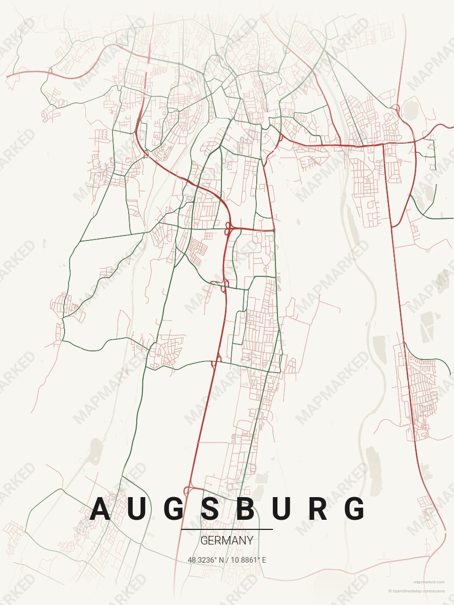 Cream, Red & Green Atlas style sample on Augsburg De