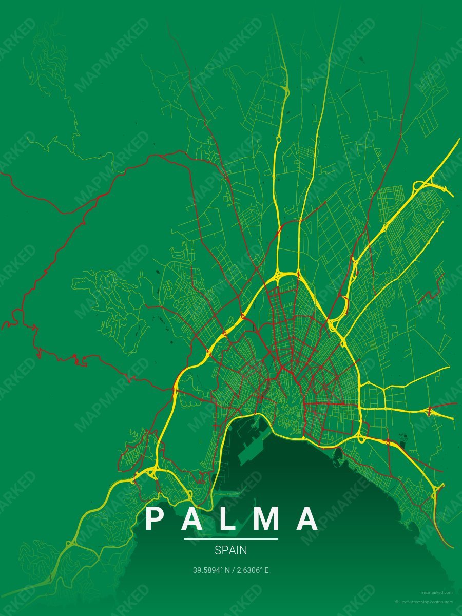 Green, Yellow & Red Verve style sample on Palma Es