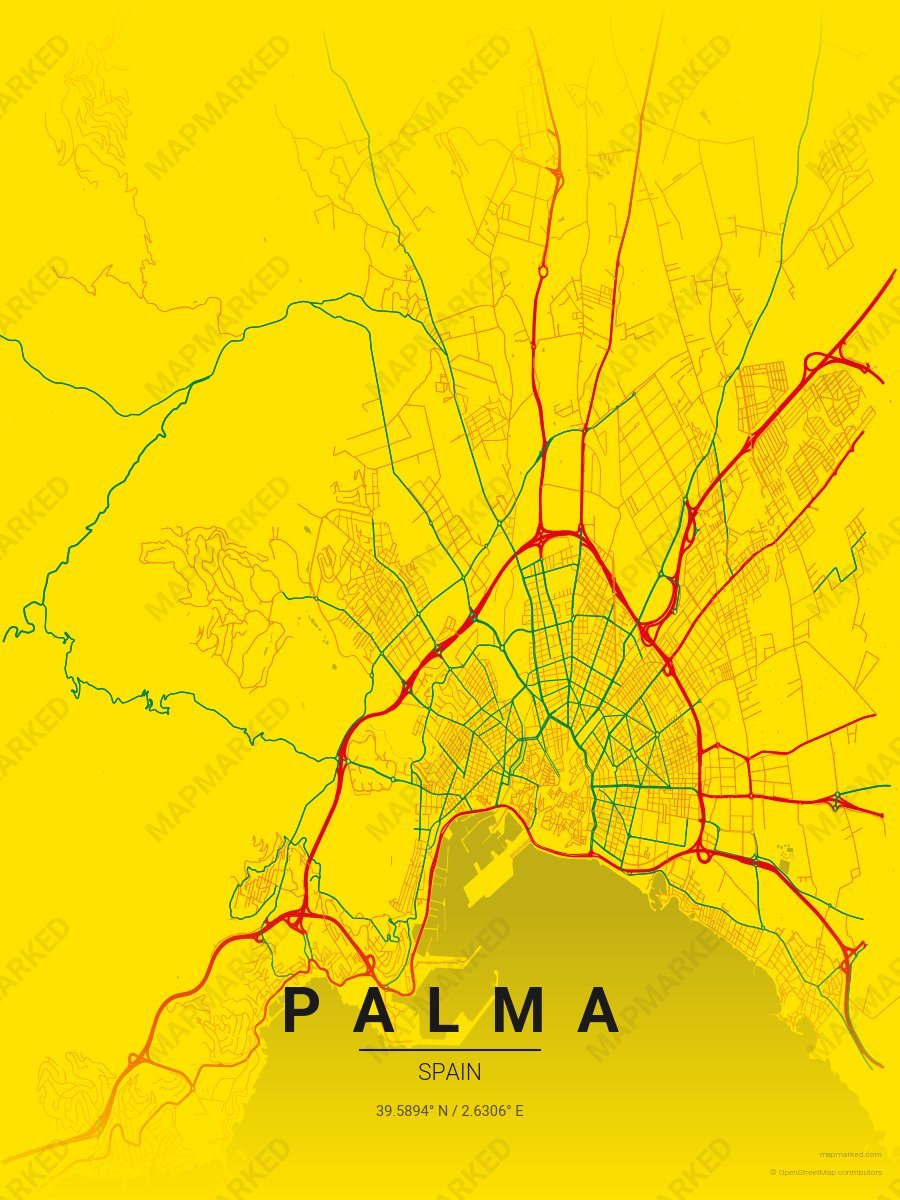 Yellow, Red & Green Classic style sample on Palma Es