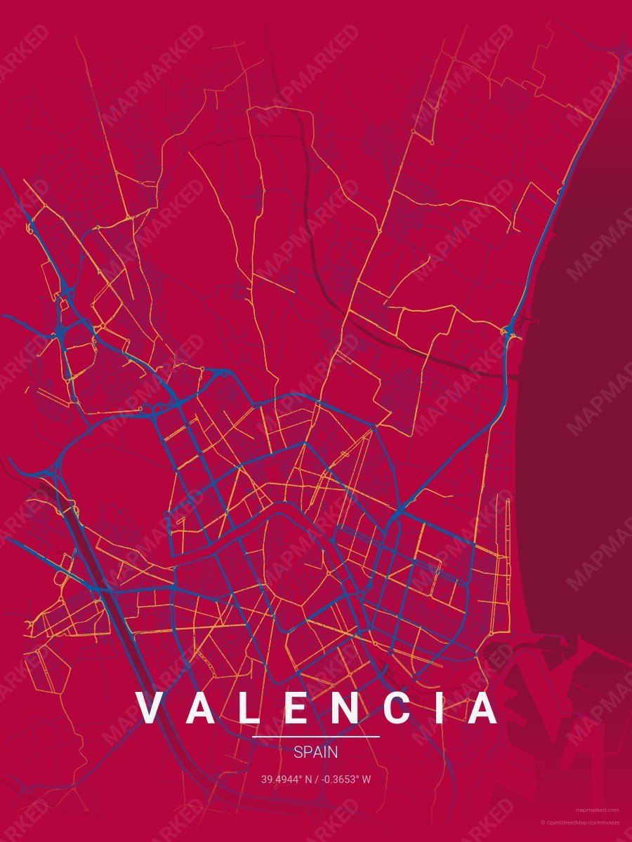 Maroon, Blue & Gold Icon style sample on Valencia Es