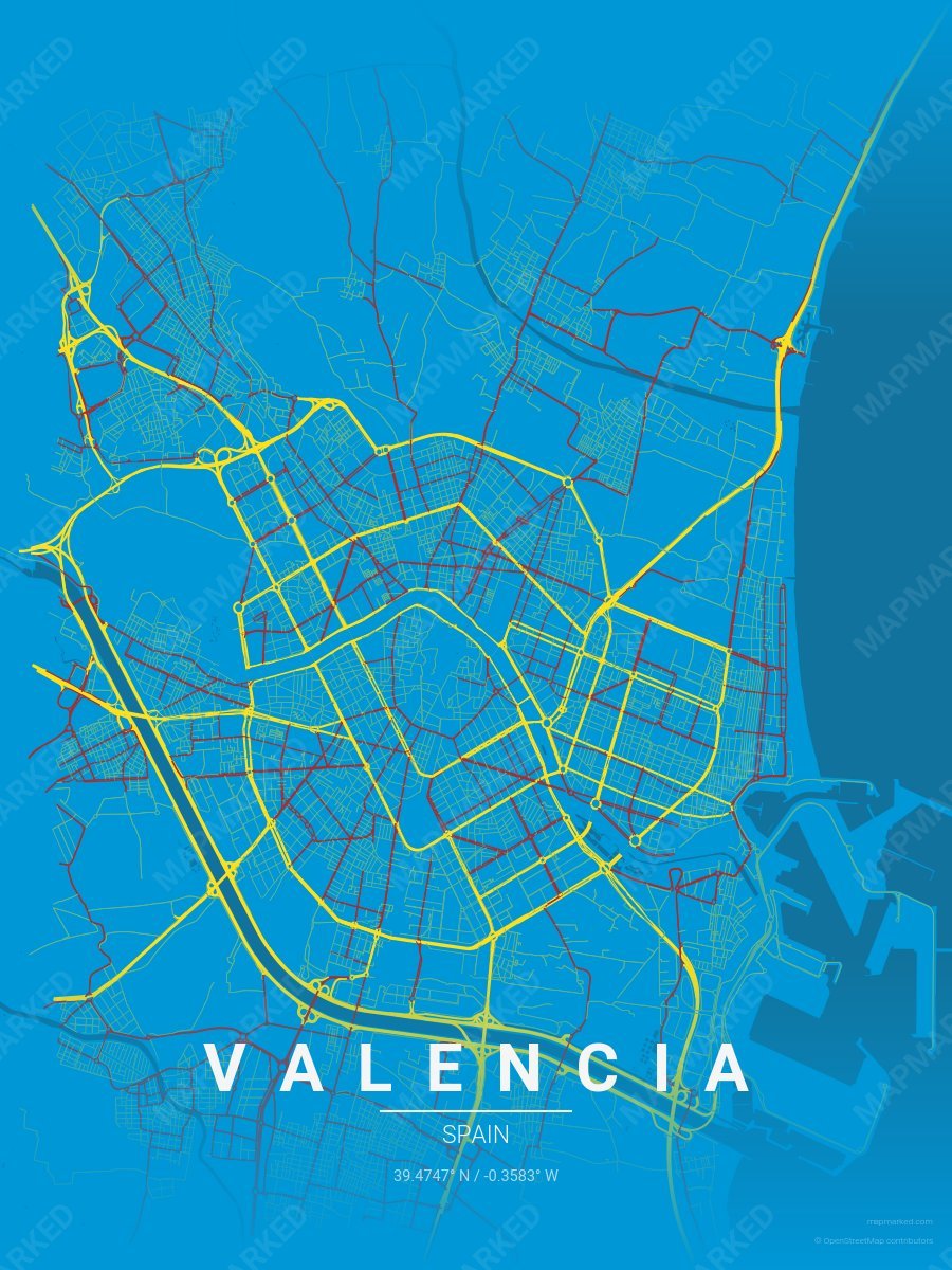 Blue, Yellow & Orange Nova style sample on Valencia Es