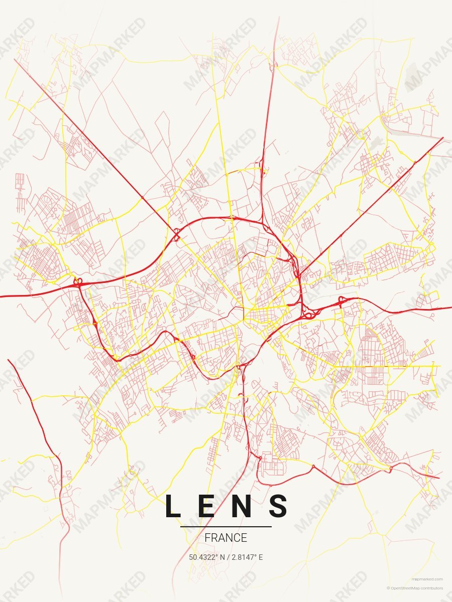 Cream, Red & Yellow Atlas style sample on Lens Fr