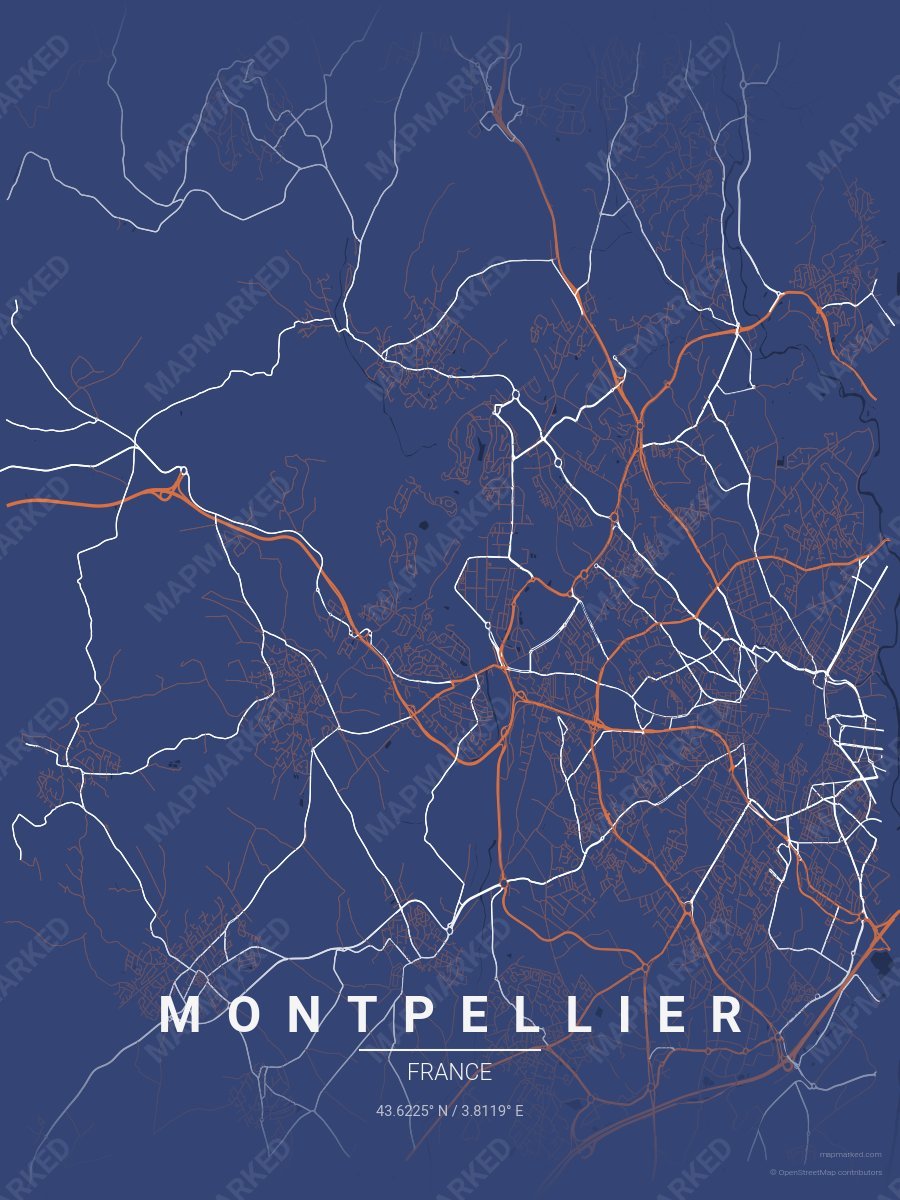 Blue, Orange & White Classic style sample on Montpellier Fr