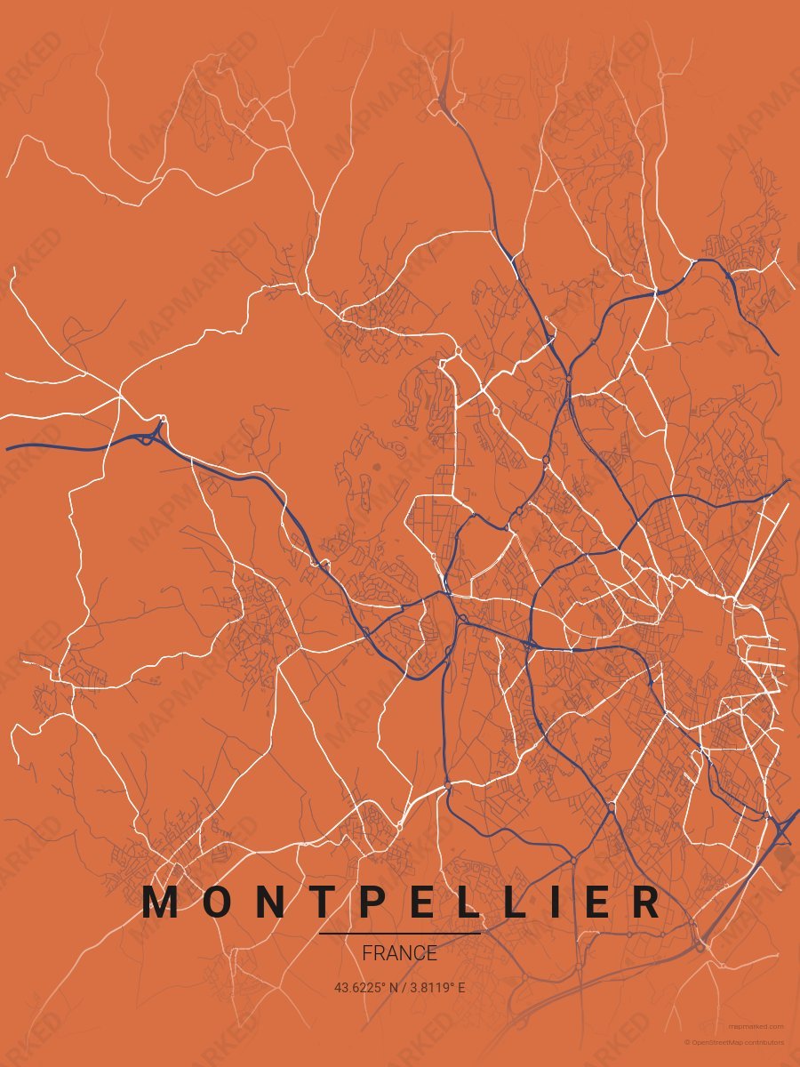Orange, Blue & White Loft style sample on Montpellier Fr