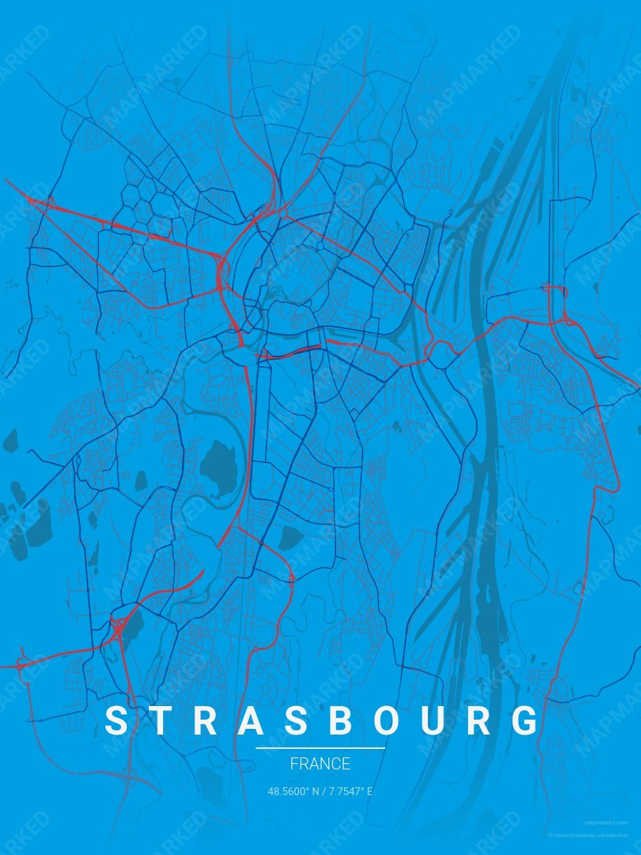 Blue & Red Contrast style sample on Strasbourg Fr