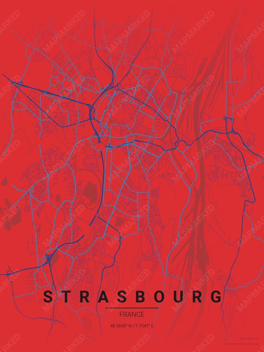 Red & Blue Bold style sample on Strasbourg Fr