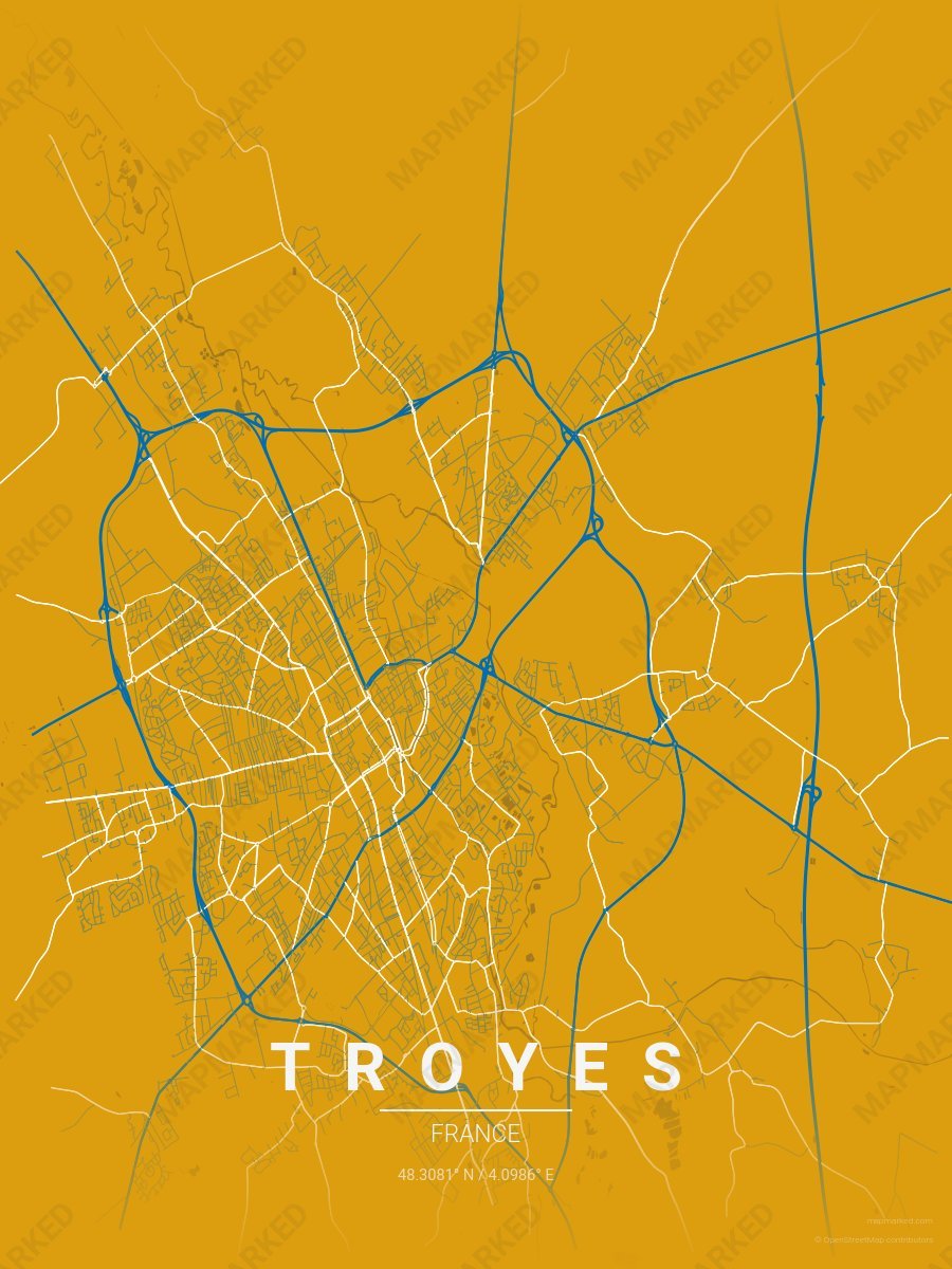 Gold, Blue & White Bold style sample on Troyes Fr