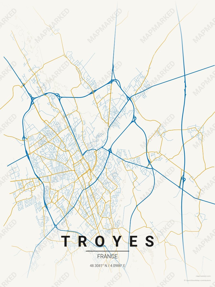 Cream, Blue & Gold Atlas style sample on Troyes Fr
