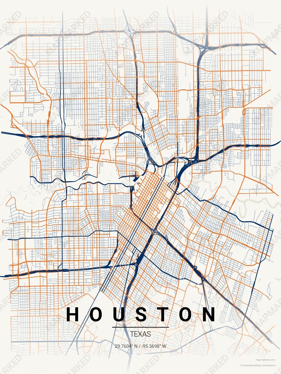 Cream, Navy & Orange Contrast style sample on Houston