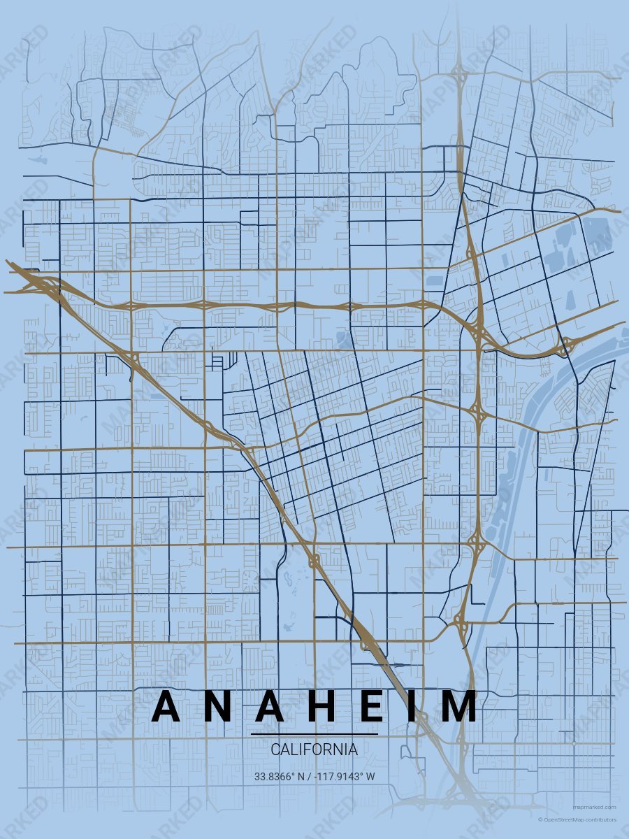 Light Blue, Gold & Navy Atlas style sample on Anaheim