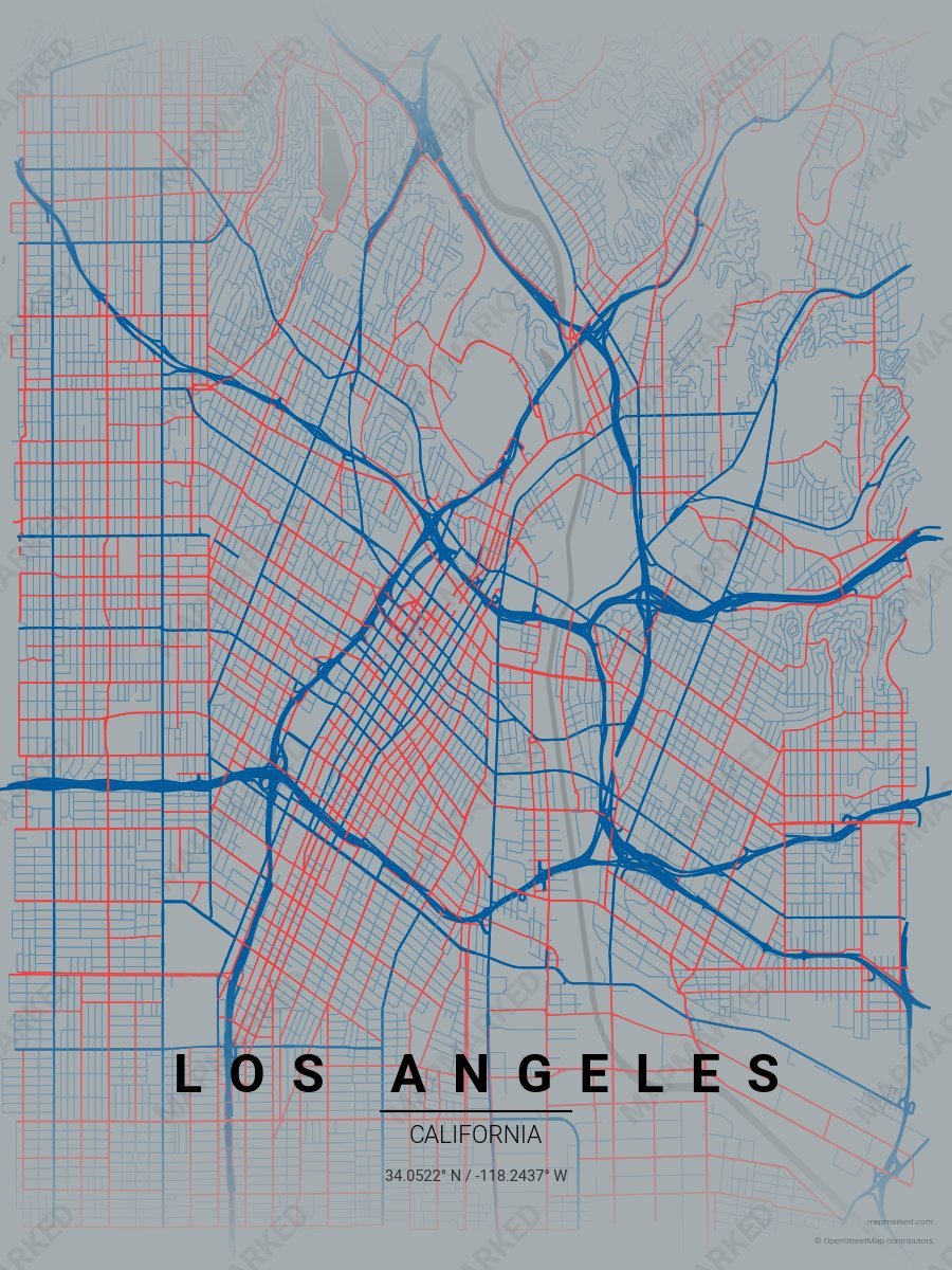 Silver, Blue & Red Icon style sample on Los Angeles