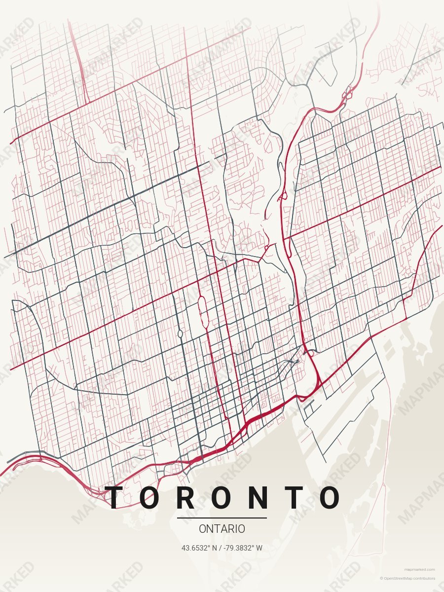 Cream, Red & Dark Gray Cadence style sample on Toronto Ca