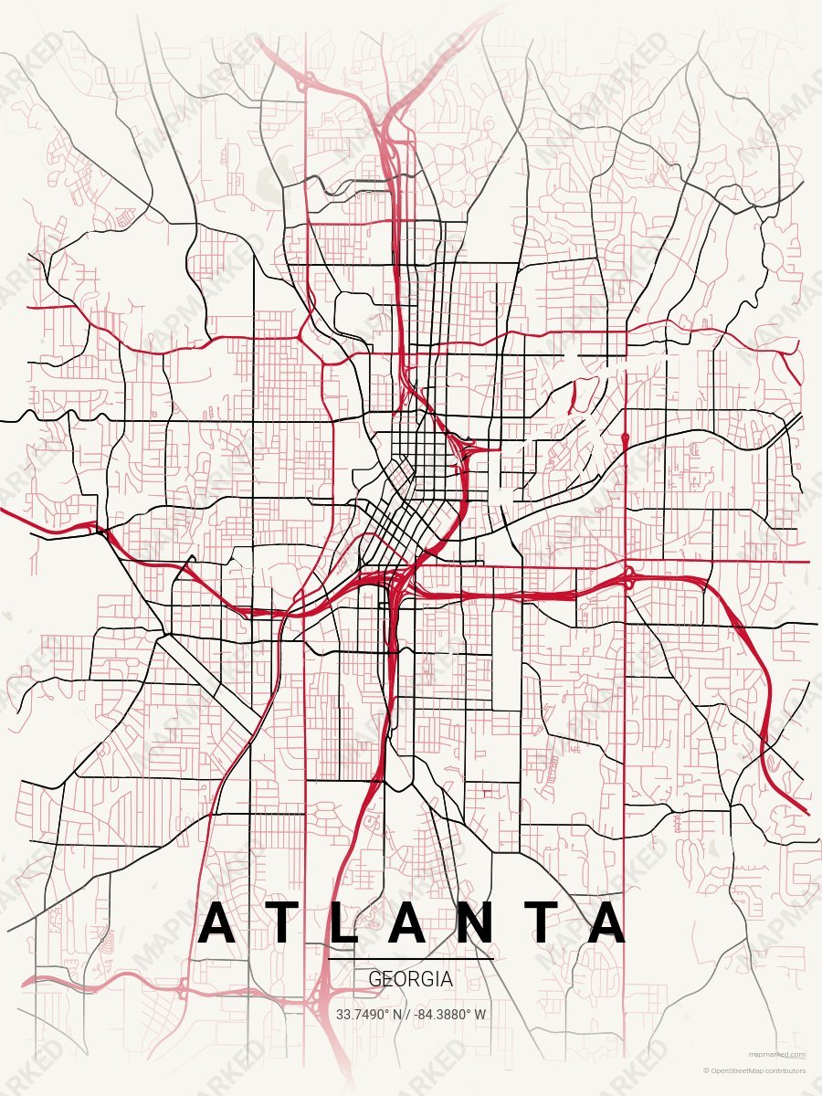 Cream, Red & Black Atlas style sample on Atlanta
