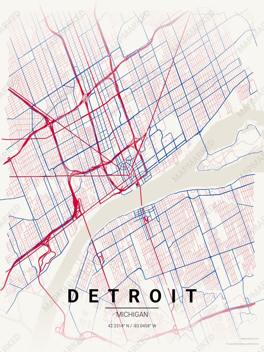 Cream, Red & Blue Modern style sample on Detroit