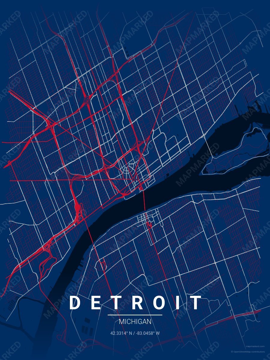 Navy, Red & Gray Bold style sample on Detroit