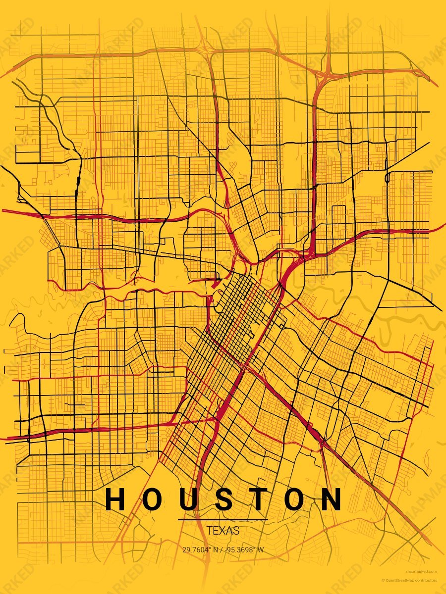 Yellow, Red & Black Bold style sample on Houston