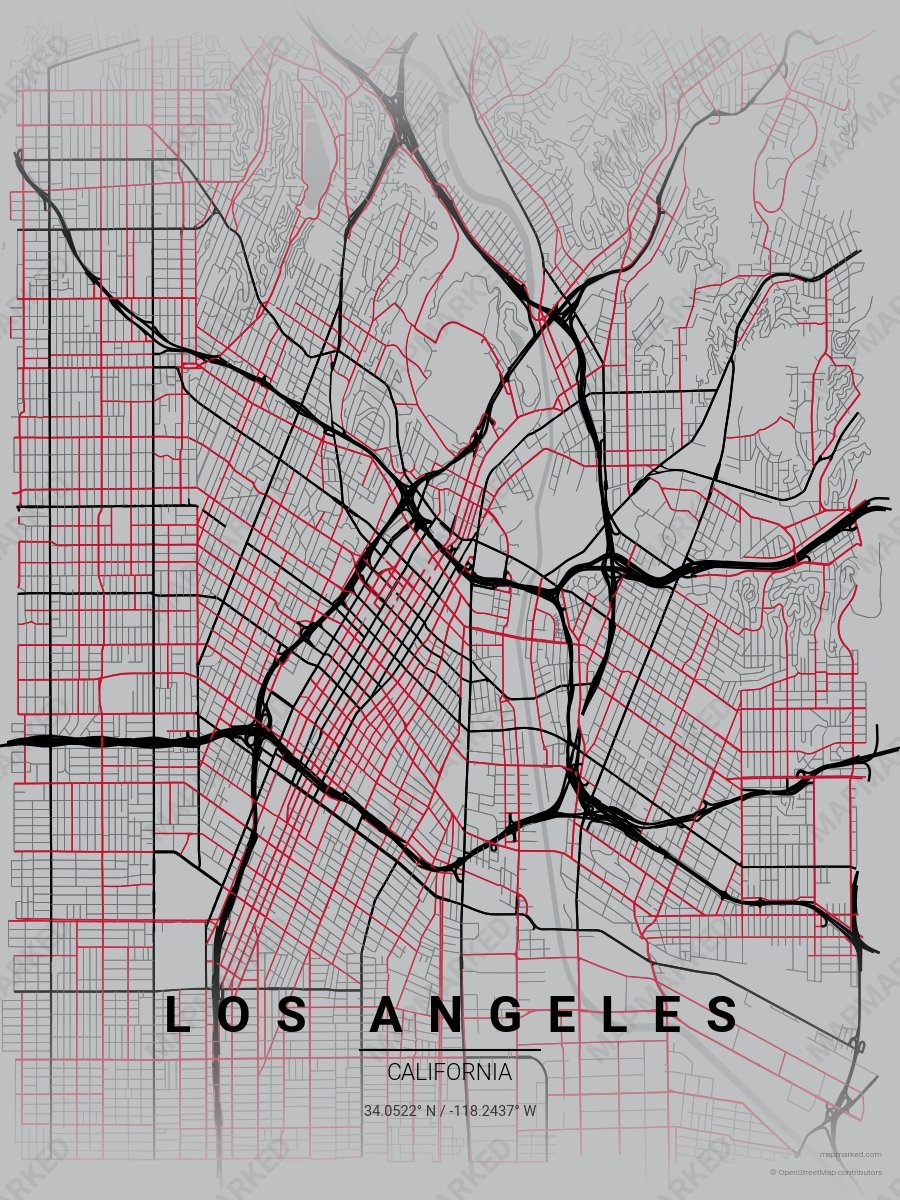 Silver, Black & Red Standard style sample on Los Angeles