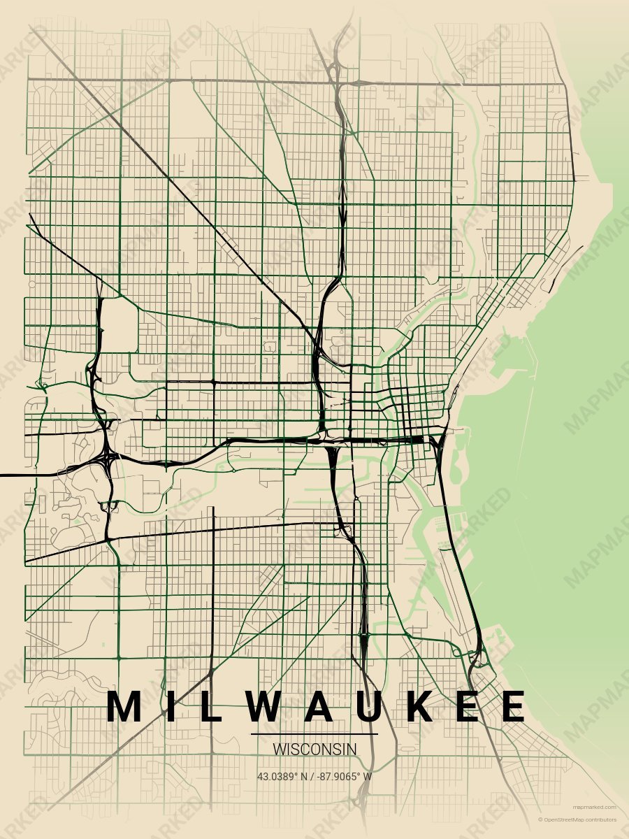 Cream, Black & Green Bold style sample on Milwaukee