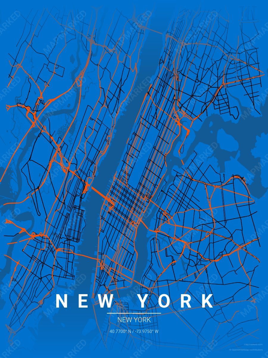 Blue, Orange & Black Signature style sample on New York New