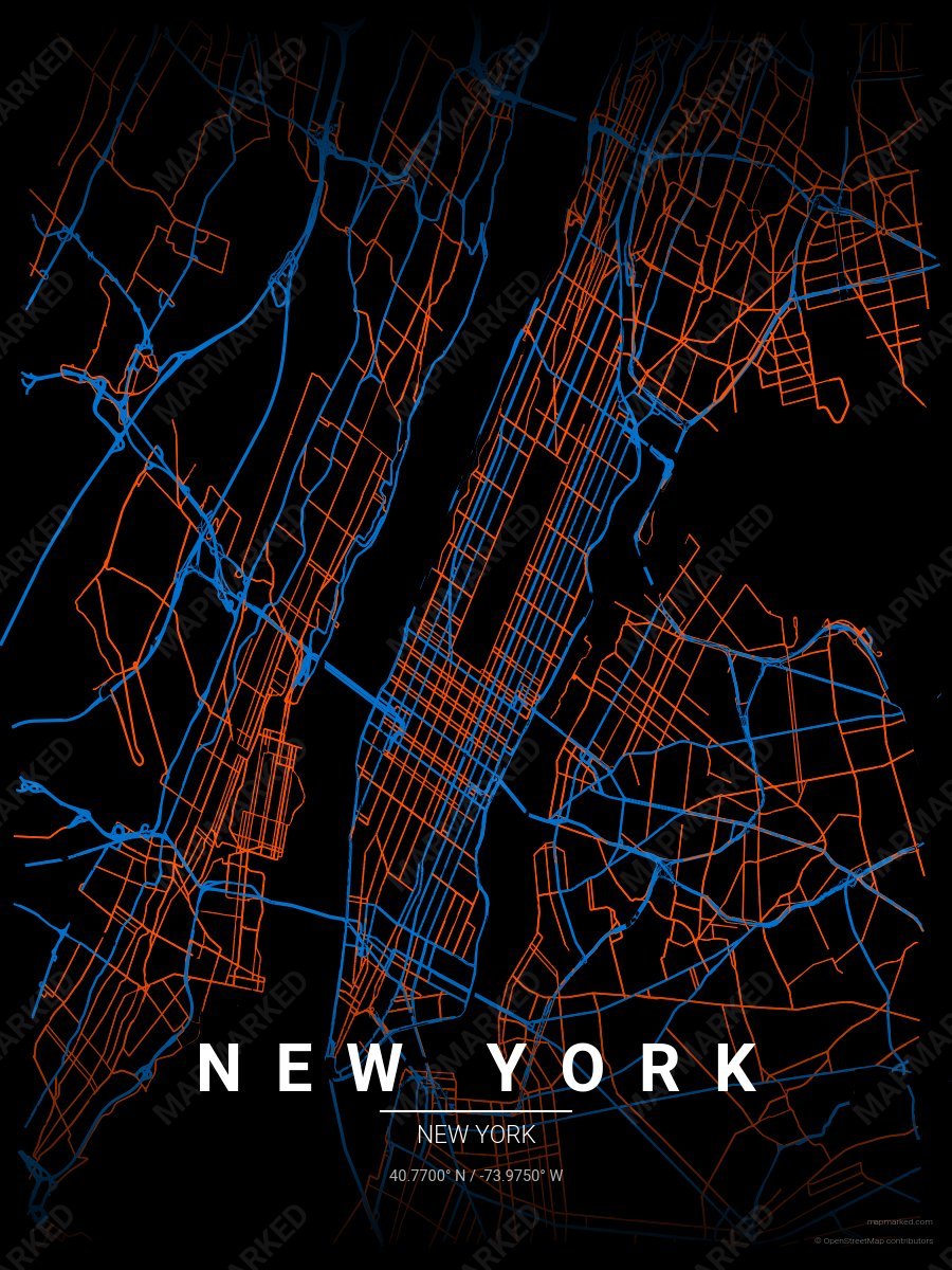 Black, Blue & Orange Signature style sample on New York New