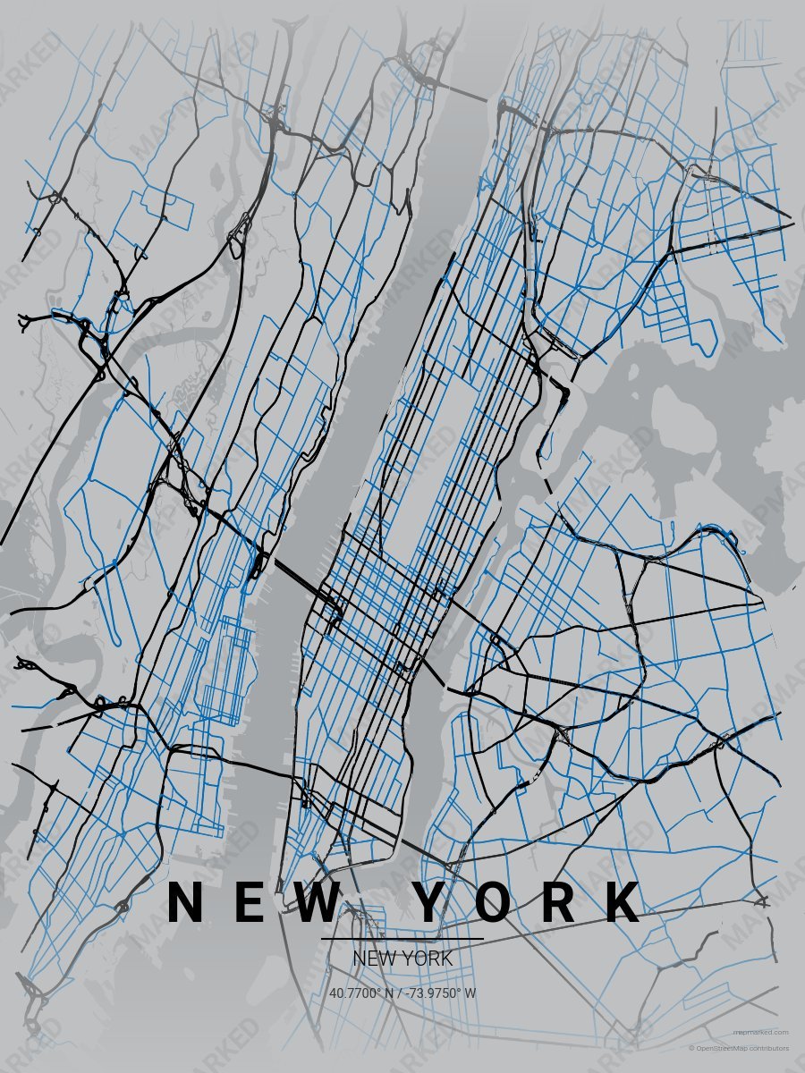 Silver, Black & Blue Icon style sample on New York New