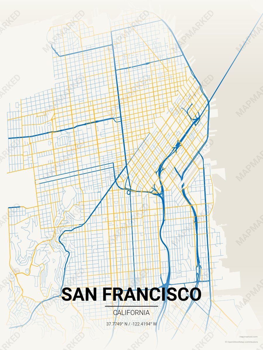 Cream, Royal Blue & Yellow Accord style sample on San Francisco