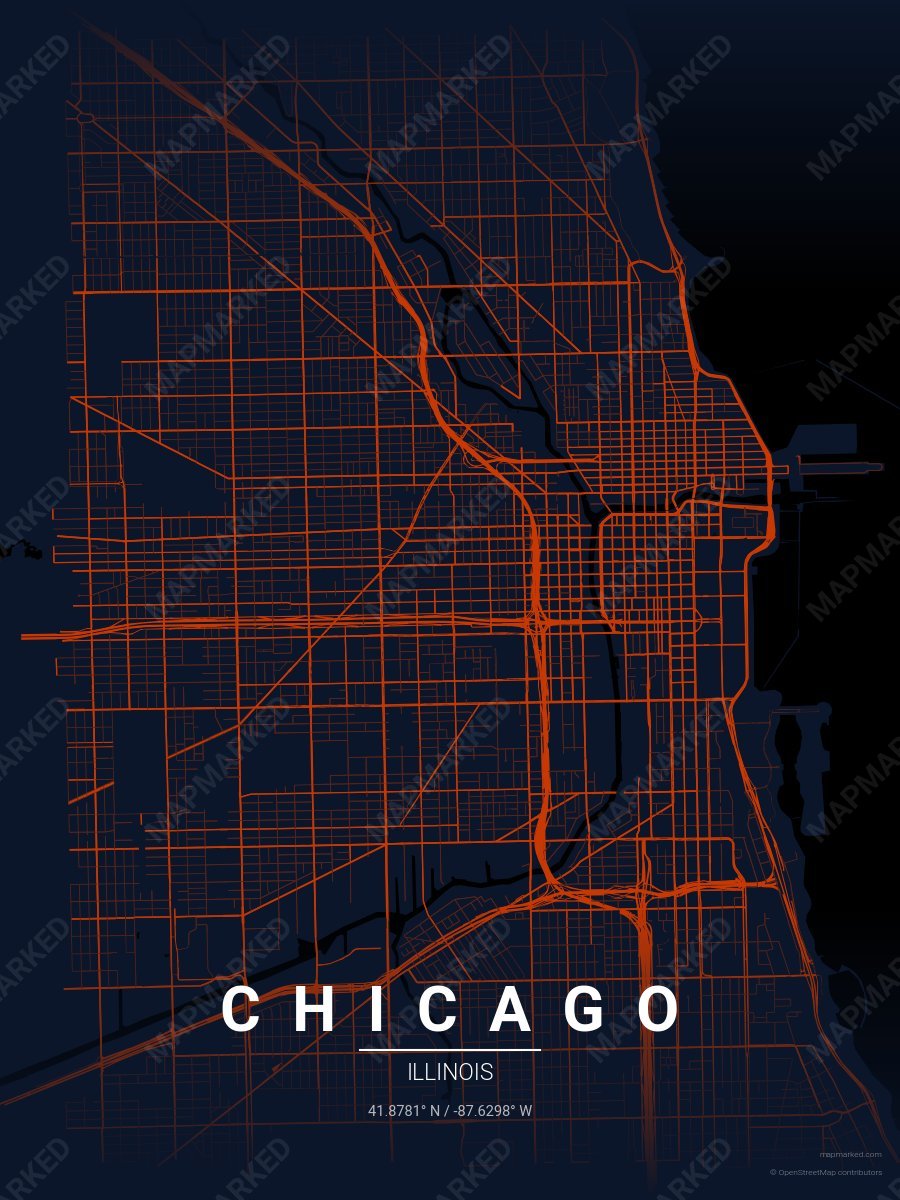 Dark Navy & Orange Statement style sample on Chicago