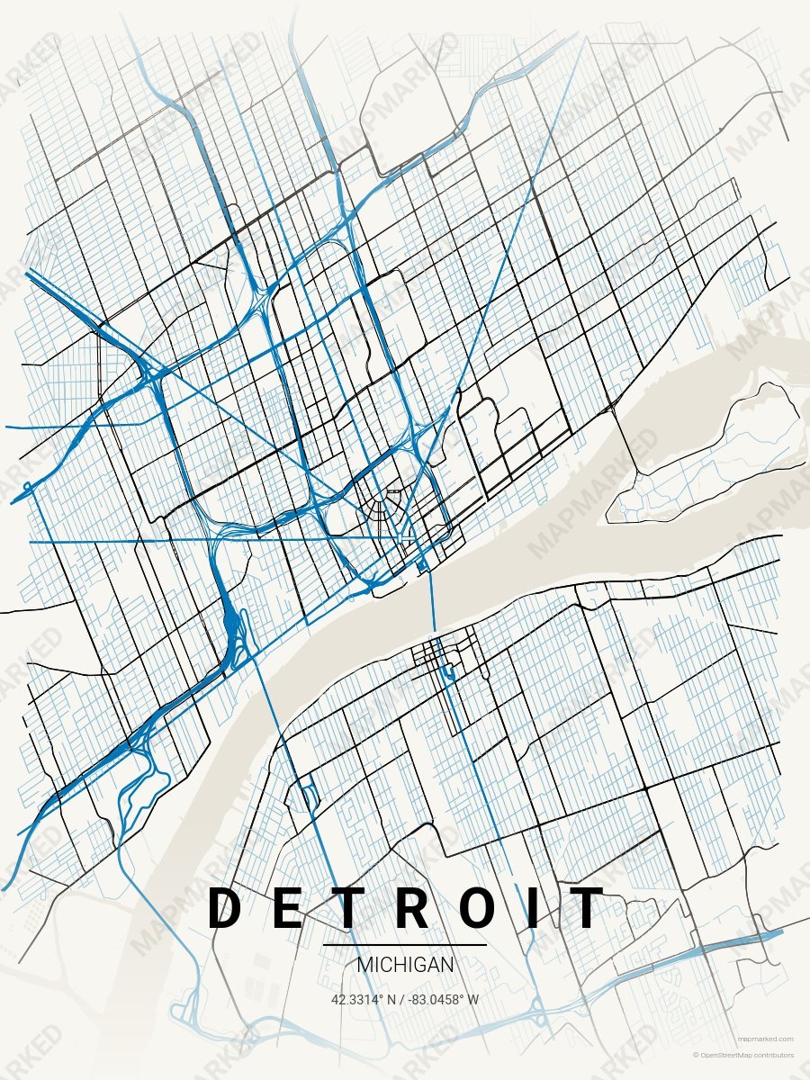 White, Blue & Black Heritage style sample on Detroit