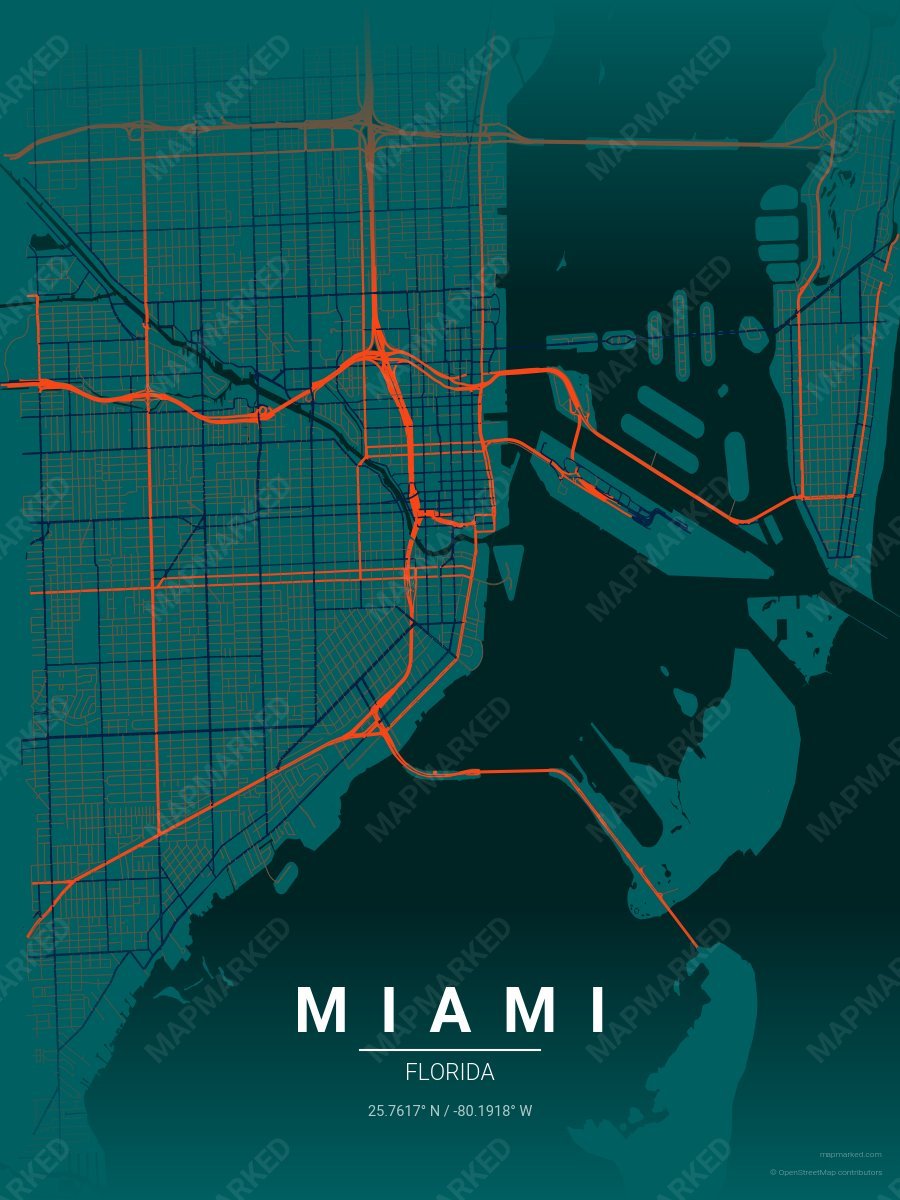 Aqua, Orange & Blue Atlas style sample on Miami